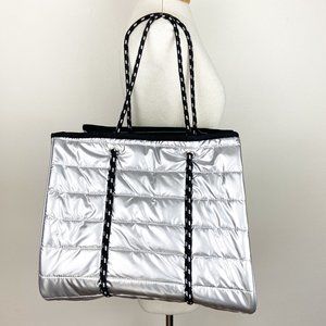 Puffer Metallic Silver Nylon Large Tote Puffy